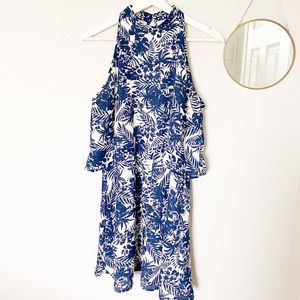 Paper Crane Mock Neck Tropical Patterned Dress (Size: M)